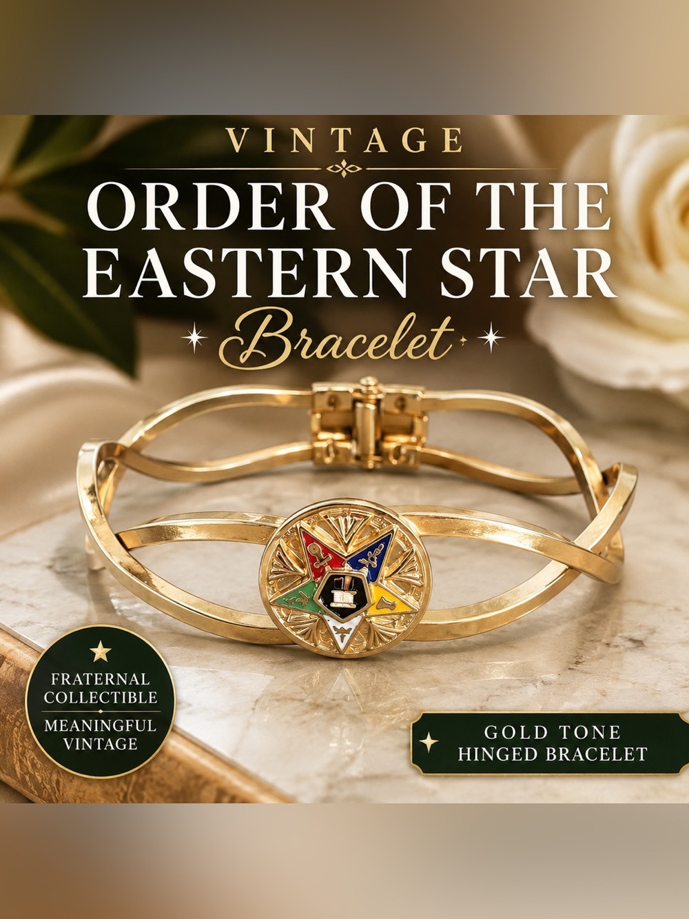Vintage Order of the Eastern Star Gold Tone Bracelet | OES Fraternal Jewelry